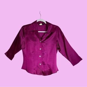 Career Blouse Magenta 3/4 Sleeve Button Up Size Small